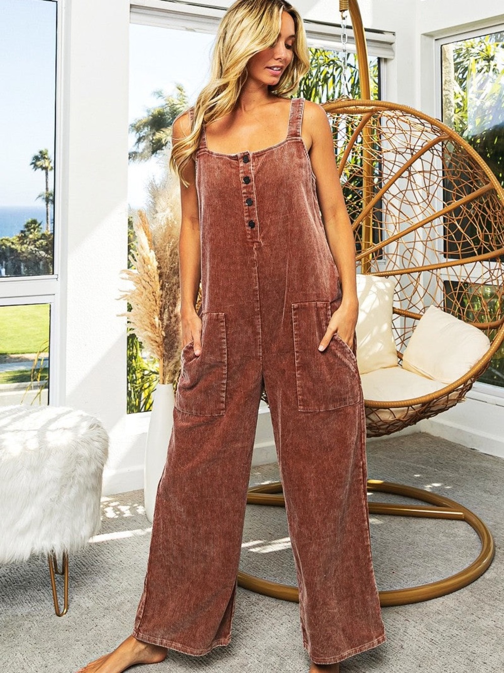 Cozy and Chic Vintage Washed Corduroy Relaxed Overalls - Picture 7 of 7